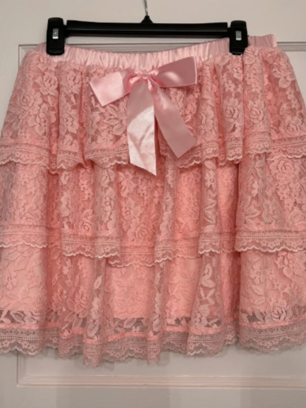 Coquette Pink Satin Lace Skirt With Bow Women's XL